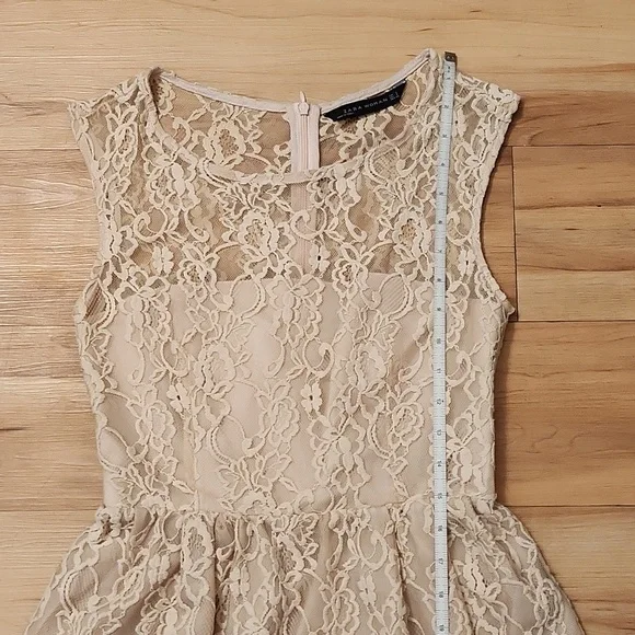 ZARA WOMAN Tan color  Lace Sleeveless Dress, Sz S - Picture 9 of 12